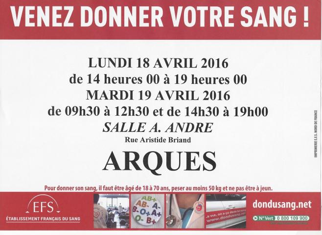 Affiche don du sang18 et19 avril 2016