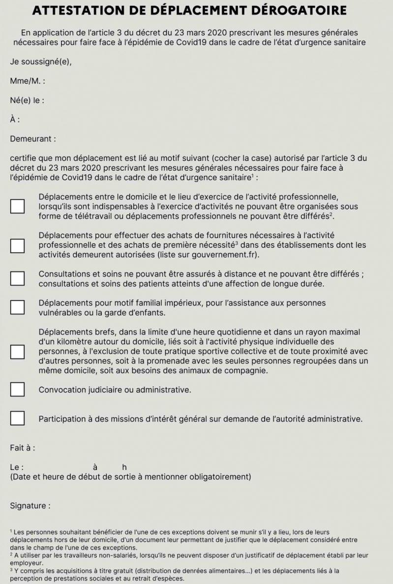 Attestation de deplacement