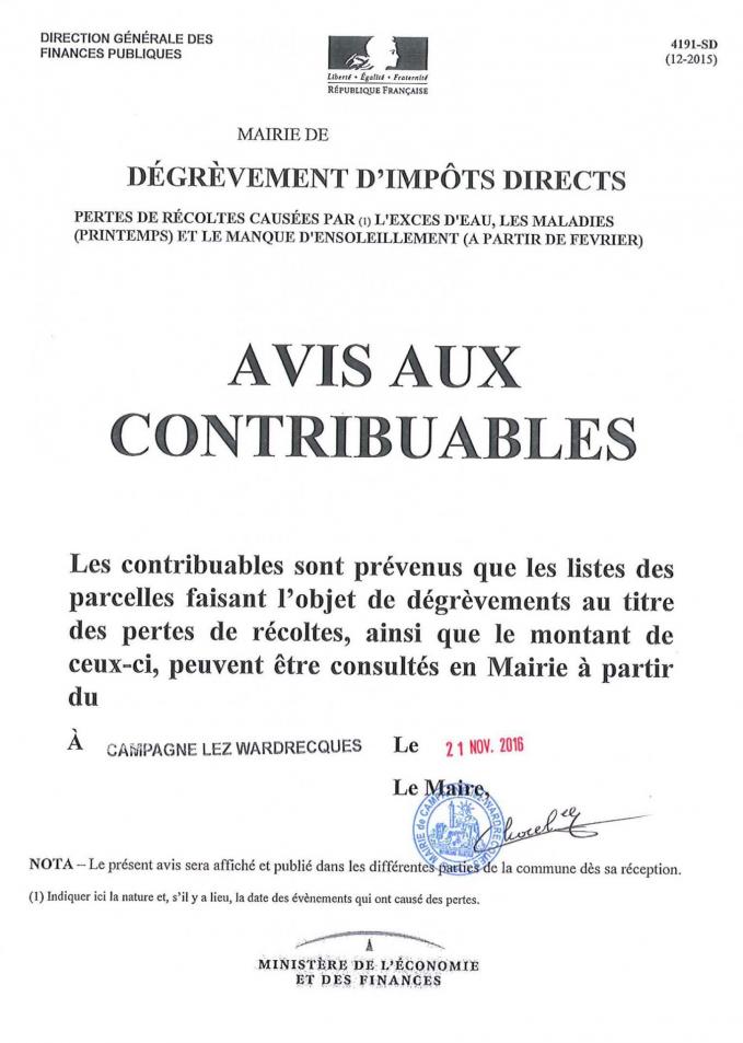 Avis aux contribuables