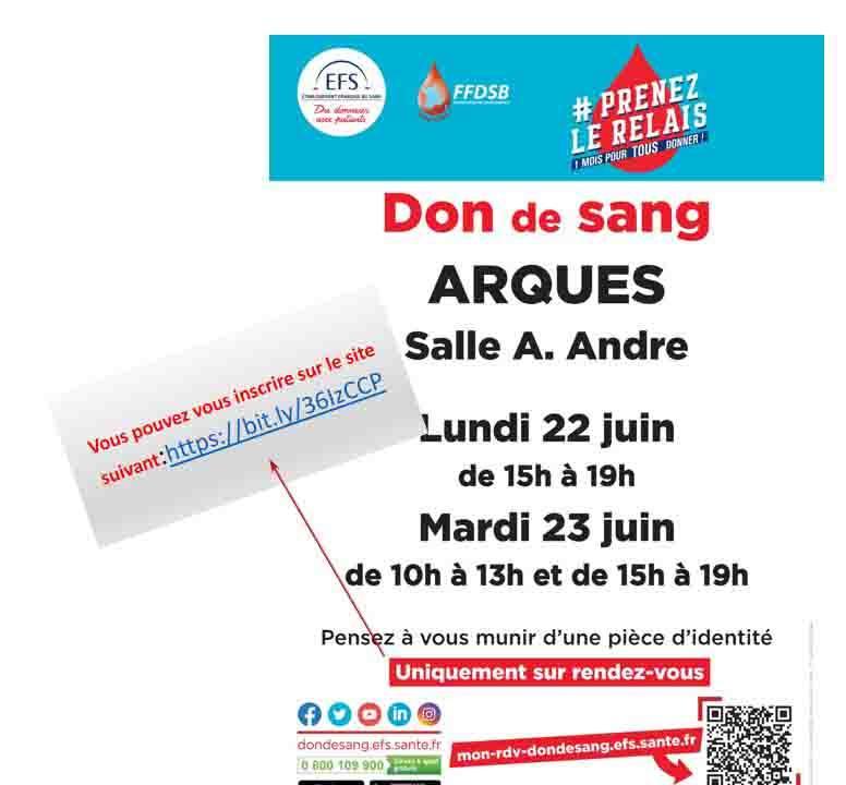 Don de sang pour les 22 et 23 juin 2021