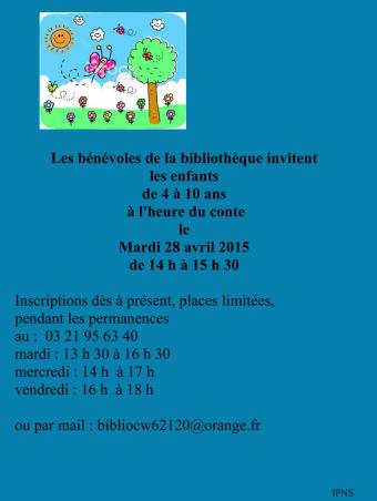 Heure du conte 28 avril 2015 affiche mairie