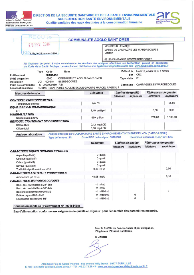 Qualite sanitaire des eaux fev 2016