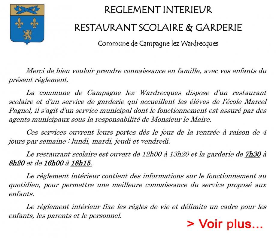 Reglement interieur restaurant scolaire et