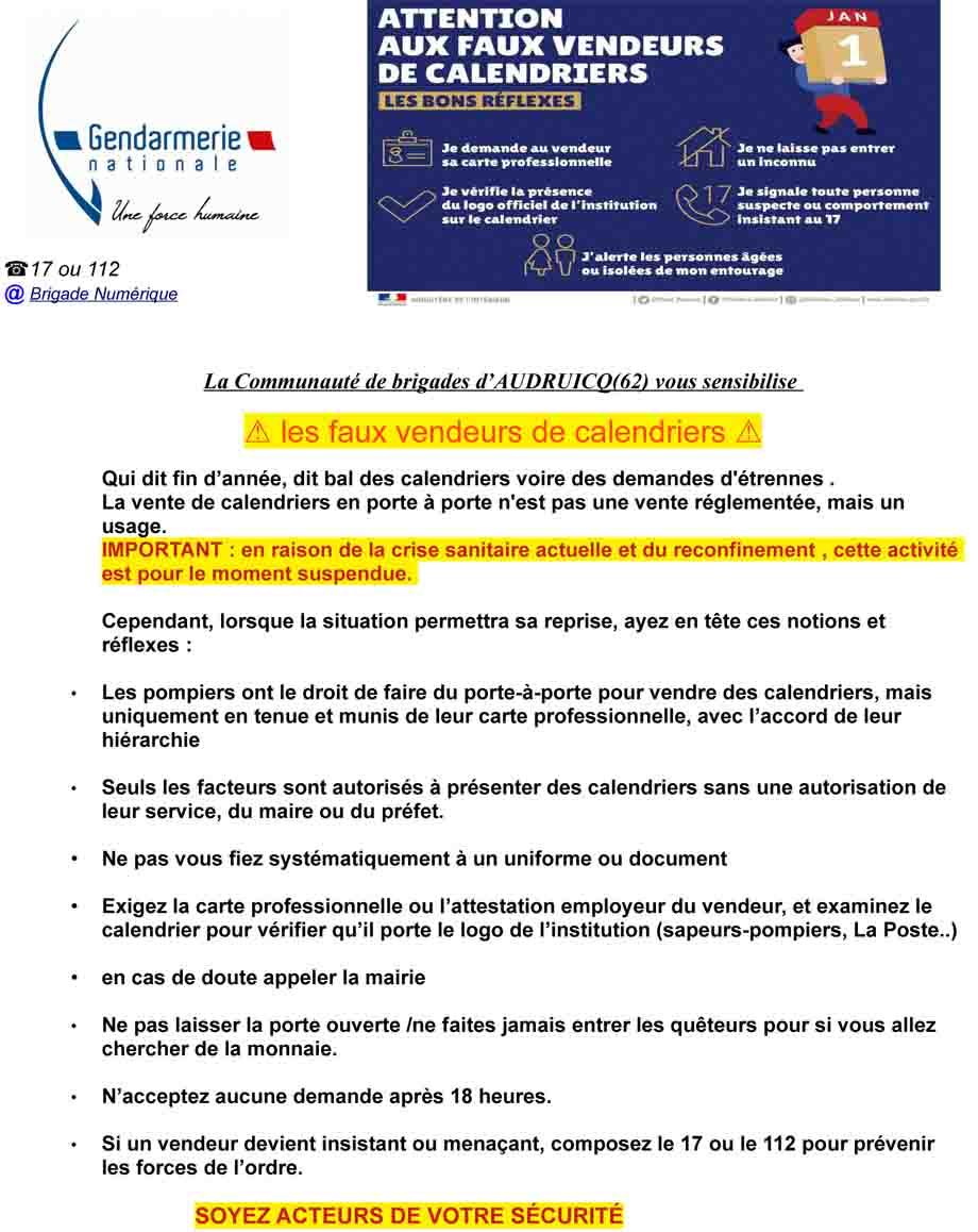 Sensibilisation vente calendriers