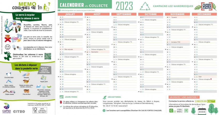 Ve campagne wardrecques calendrier de collecte 2023 2